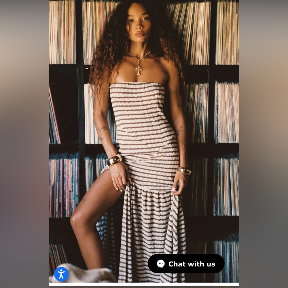 12th tribe Labelle Striped Knit Strapless Maxi Dress